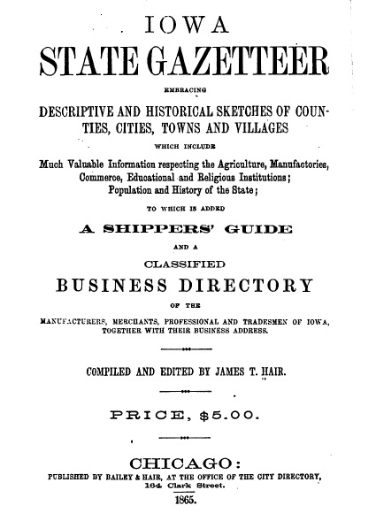 1865 Iowa State Gazetteer